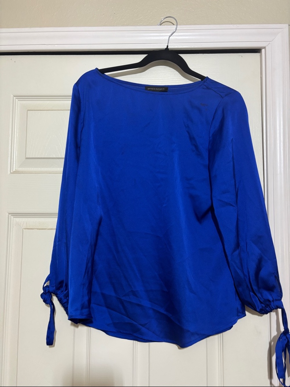 Banana Republic Cobalt Blue Boatneck Tie-Sleeve Blouse